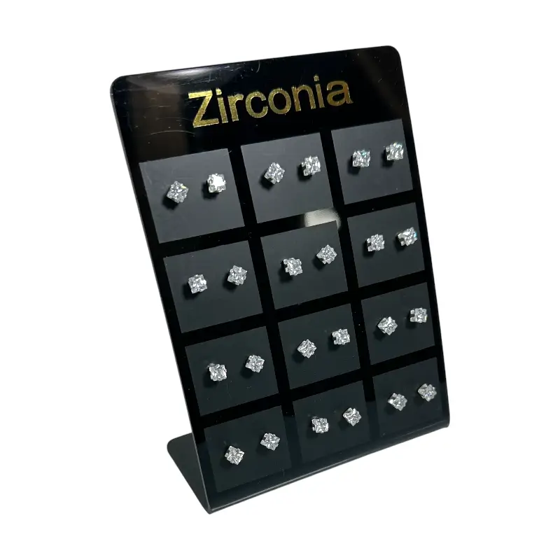 JM-063-2 (2) Arete zirconia cuadrado – Plancha x 12 pares