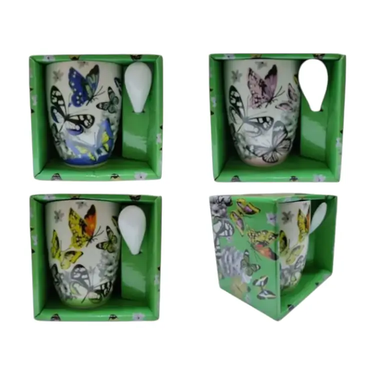 Taza mariposas con cuchara