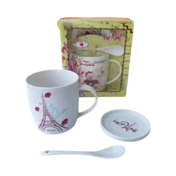 Taza, cuchara y plato